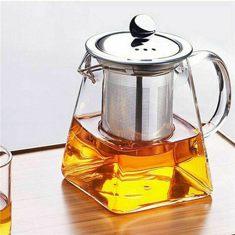 Clear Heat Resistant Glass Teapot Jug W/ Infuser