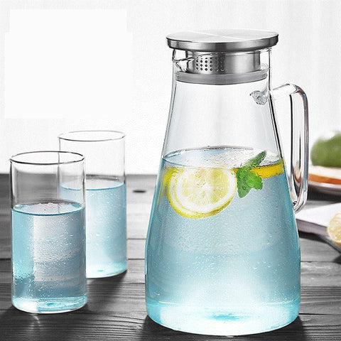 1.8L Water Bottle Transparent Glass Water Jug Pot Heat-Resistant Explosion-Proof Heatable Carafe Drinkware
