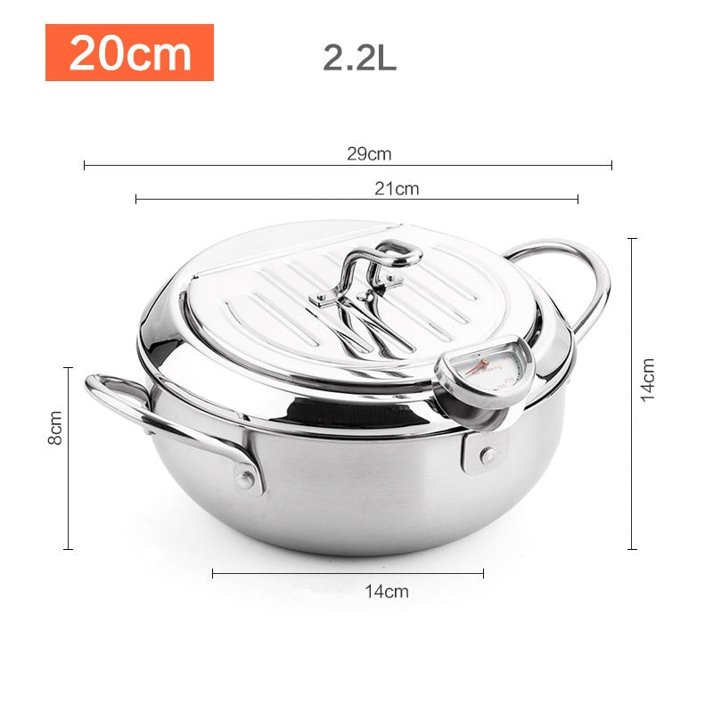 Japanese Stainless Steel Deep Frying Pot with a Thermometer and a Lid –  Noble Utensils-The Best for your Kitchen