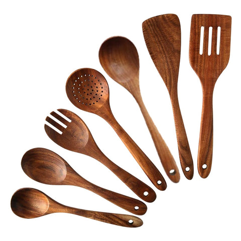 7 PCS Teak Wooden Cookware For Home And Kitchen, Spoons and Spatula for Cooking, Non-stick Cookware